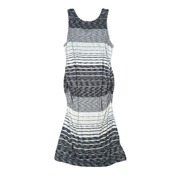 Athleta Comeback Tank Midi Dress Ruched Cinched Sides Striped White/Black 1X - Picture 2 of 12